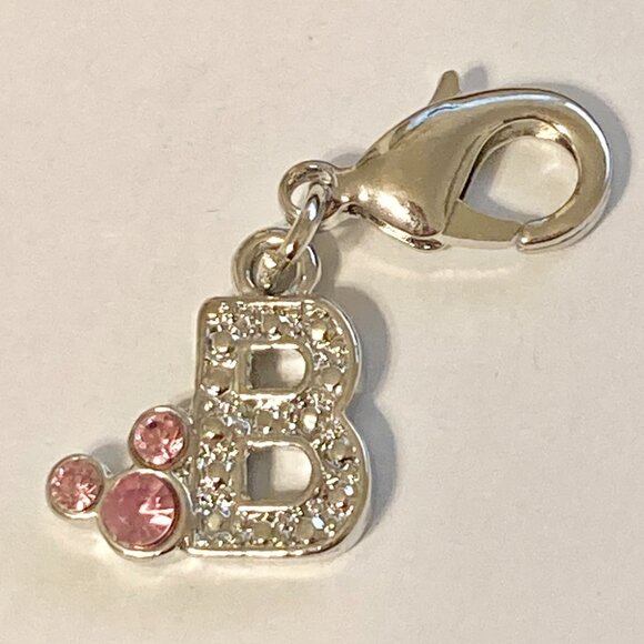 Vintage Disney Pink Crystal Mickey Mouse Ears Charm Clip On Initial Letter B - Picture 5 of 10